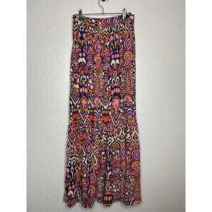 Boden Boho Print Tiered Flowy Maxi Skirt Pockets Pink Orange Purple Size 2